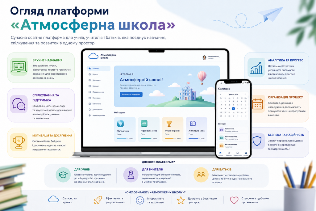 Можливості онлайн-платформи «Атмосферна школа» для учнів, учителів і батьків