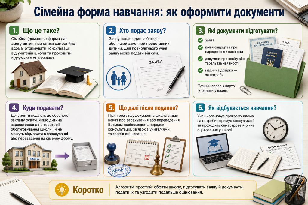 Порядок оформлення документів для переходу дитини на сімейну форму навчання