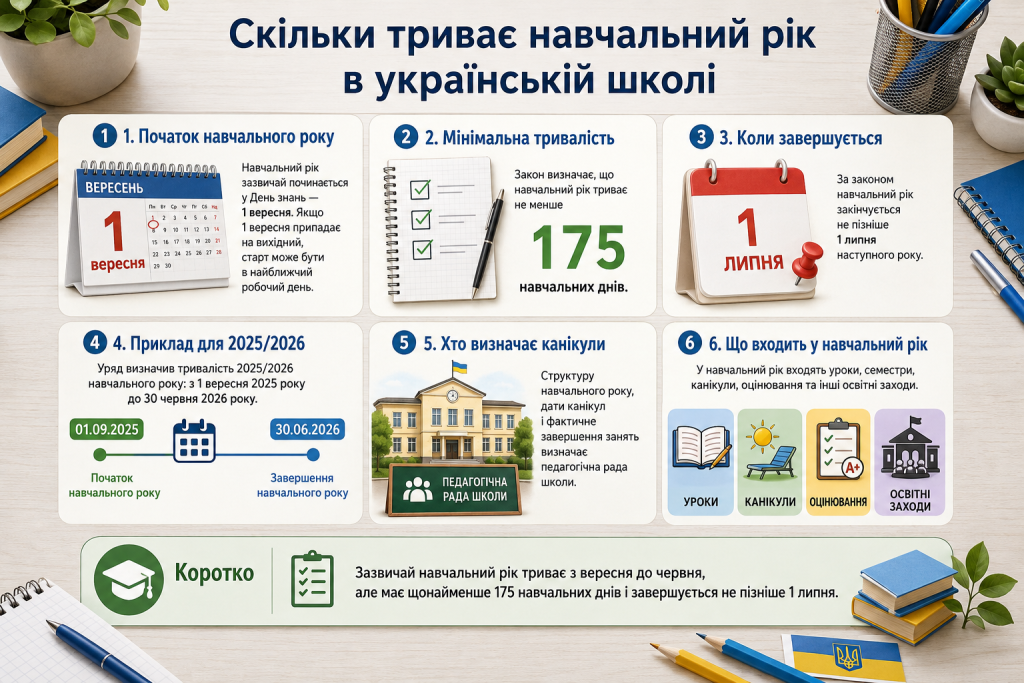 Тривалість навчального року в Україні, дати початку і завершення та кількість навчальних днів