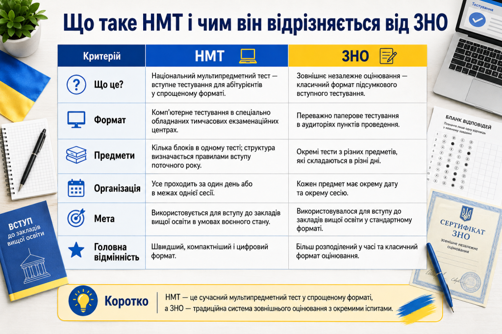 Порівняння НМТ і ЗНО за форматом, предметами, організацією та метою тестування