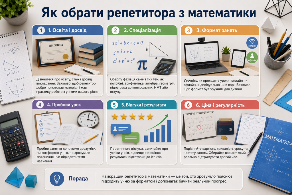 Критерії вибору репетитора з математики для школяра та підготовки до іспитів