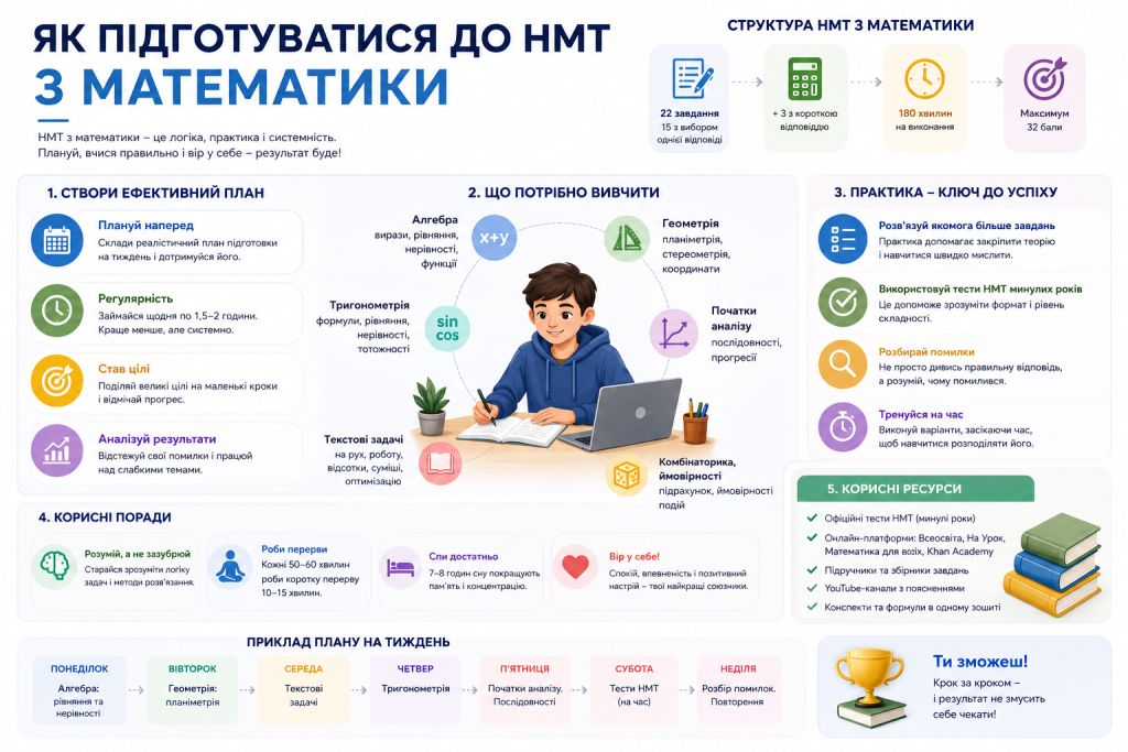 План підготовки до НМТ з математики з основними темами, порадами та практичними завданнями